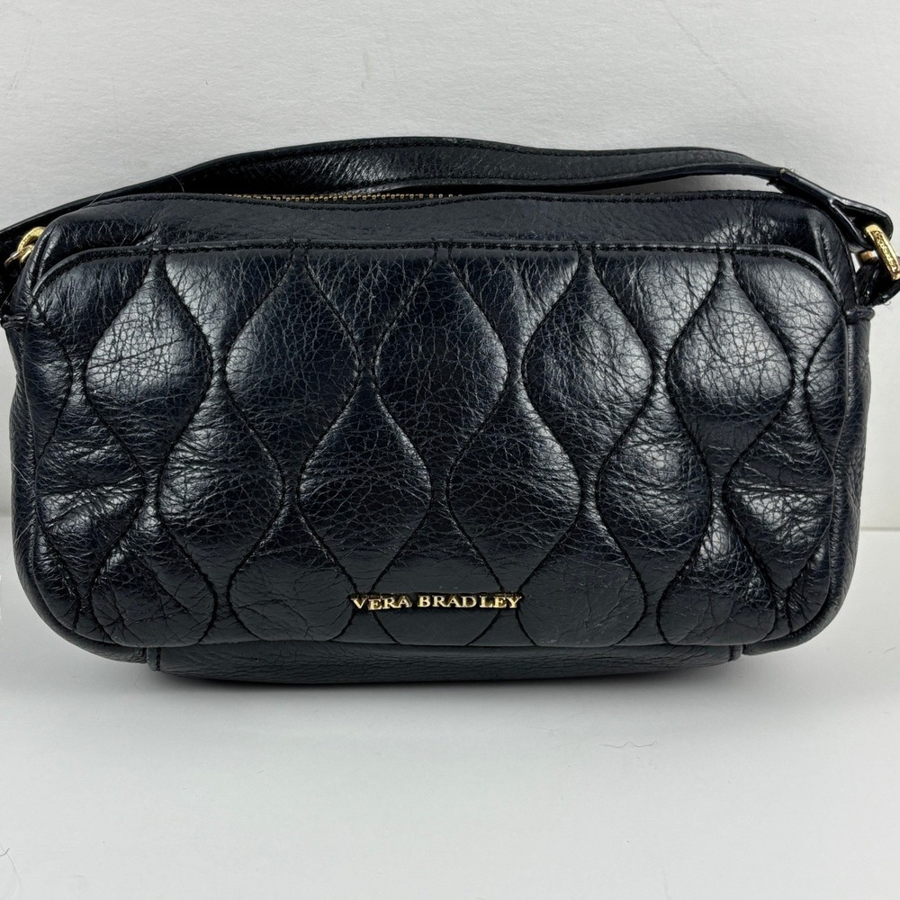 Vera Bradley Sycamore Leather Sydney Crossbody Quilted Bag Womens Black Gold‎ - Picture 1 of 11
